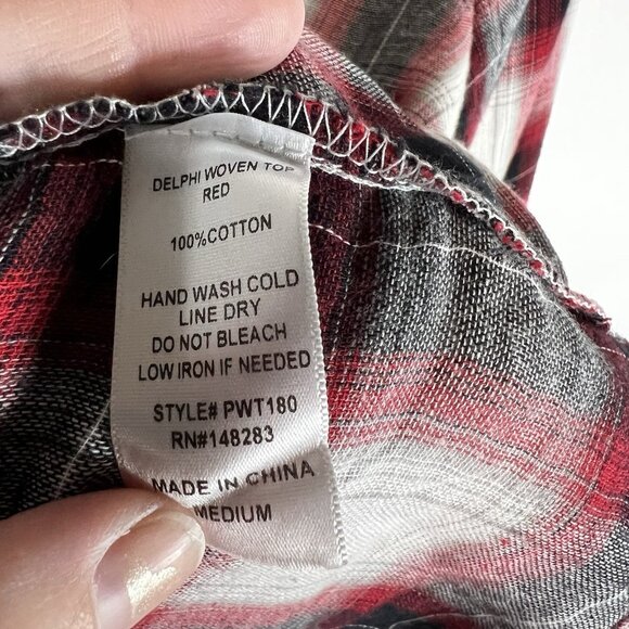 PPLA Clothing Red Checkered Top Flare‎ Sleeve Women’s Size M Boho - Picture 5 of 9